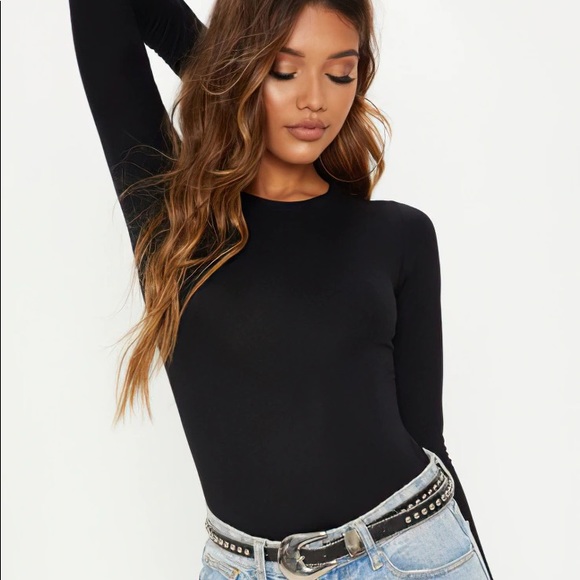 Black Crew Neck Long Sleeve Bodysuit - Picture 2 of 7